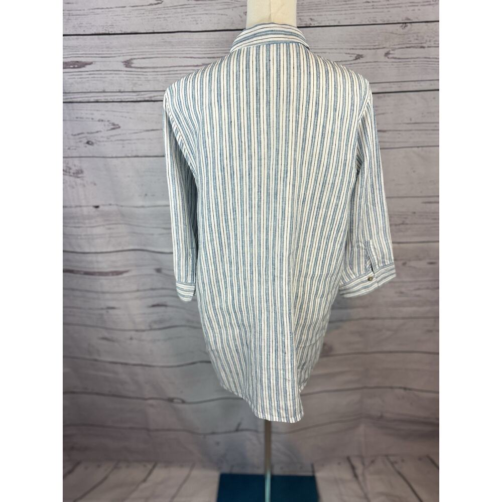 J. Jill Shirt Womens Medium Blue White Stripe Love Linen Popover Tunic Coastal - Picture 4 of 7